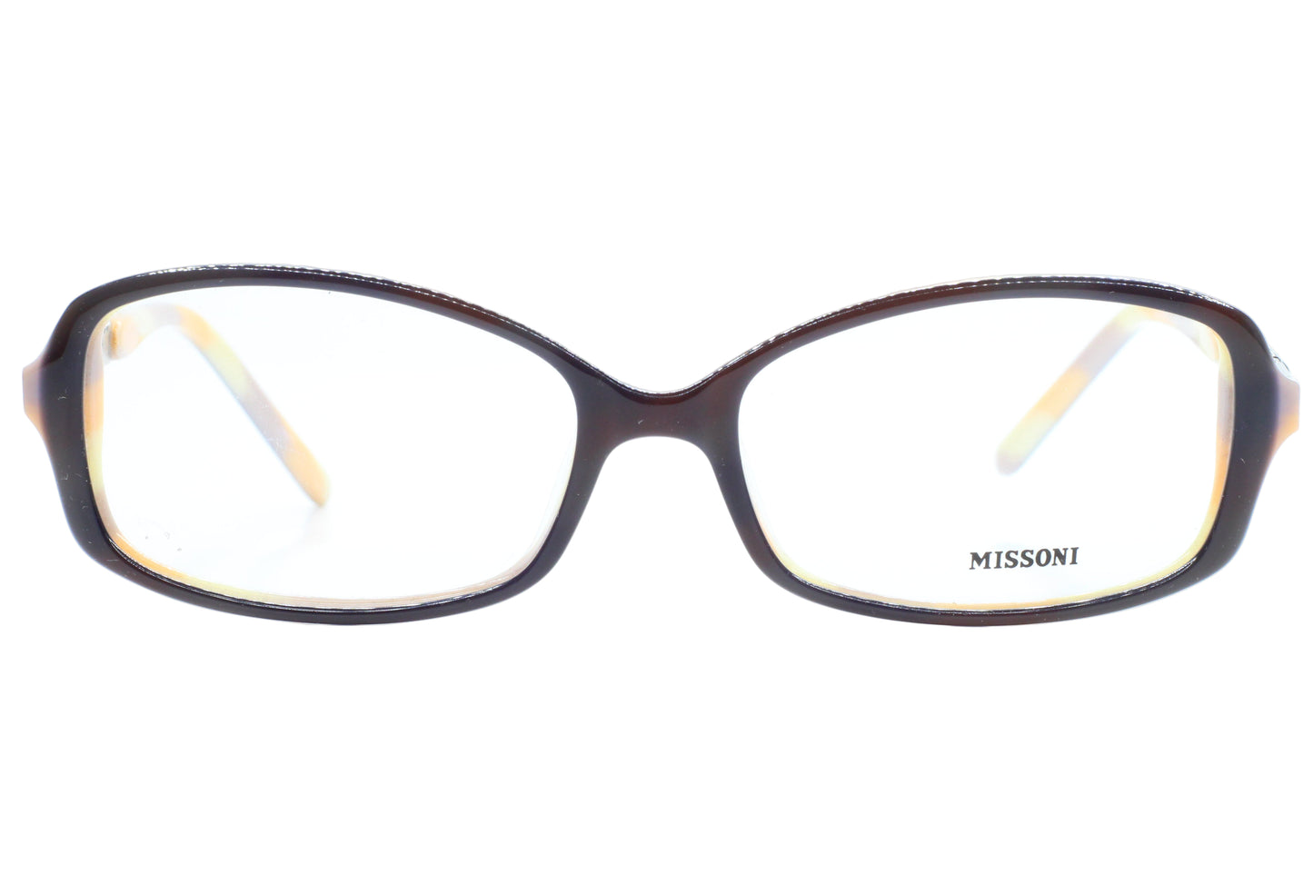 Eyeglasses with 'Missoni' branding on a white background