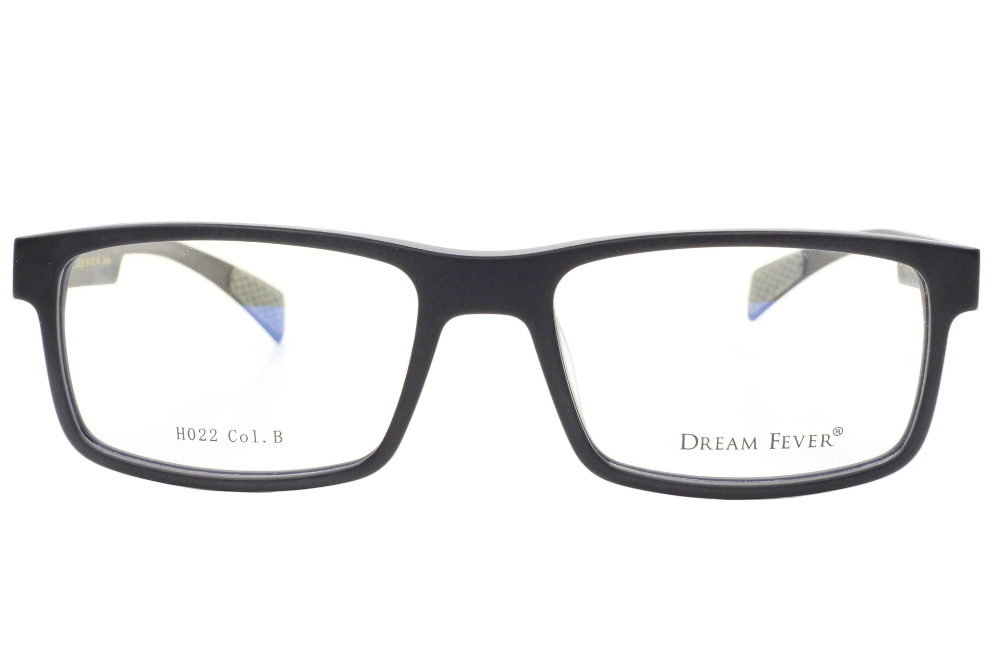 Black eyeglasses with 'Dream Fever' branding on a white background