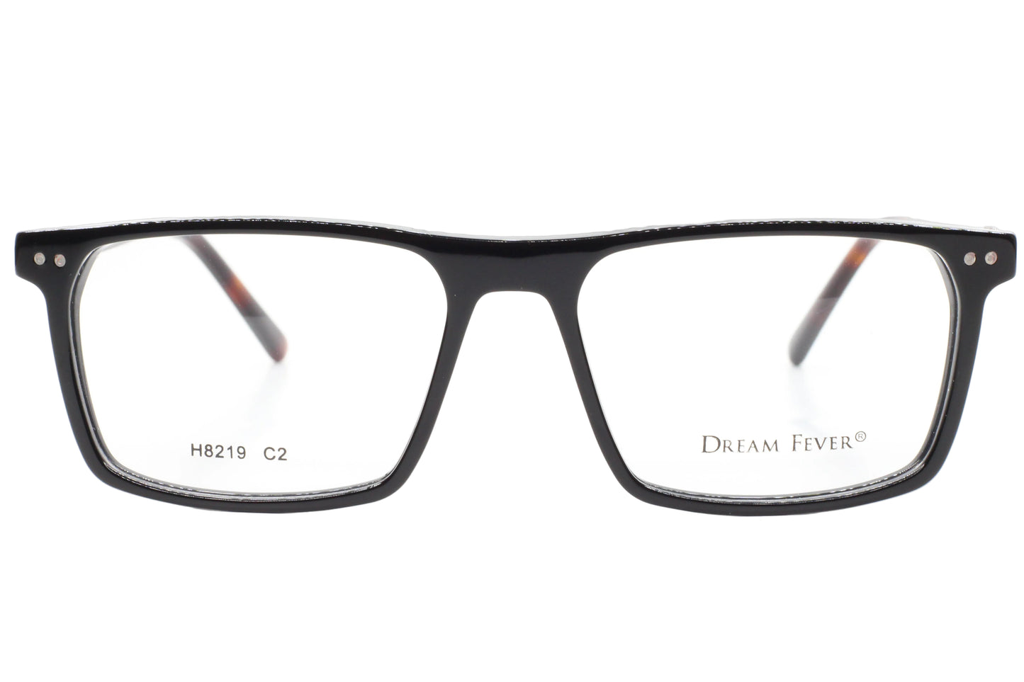 Black eyeglasses with 'Dream Fever' branding on a white background