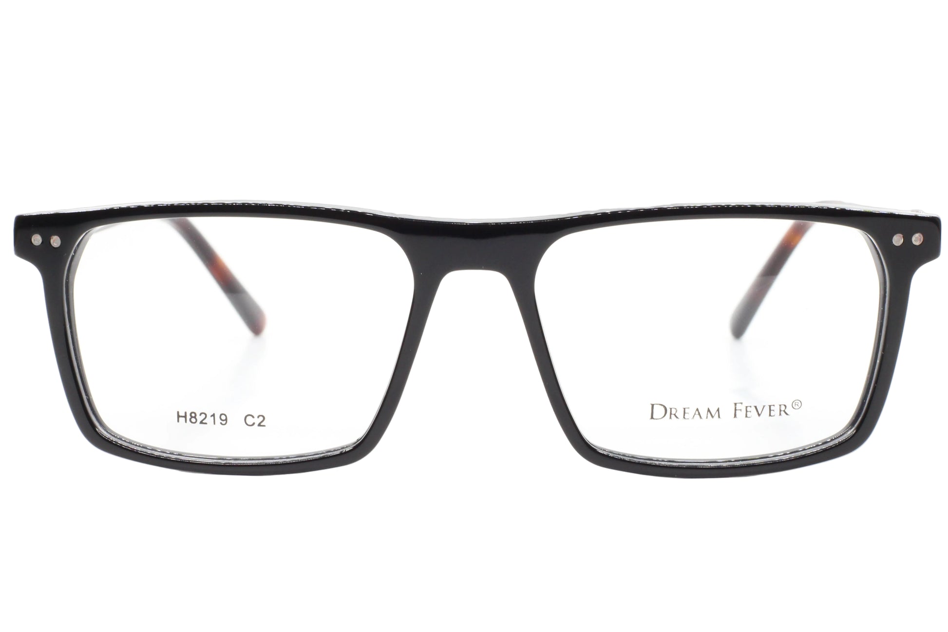 Black eyeglasses with 'Dream Fever' branding on a white background