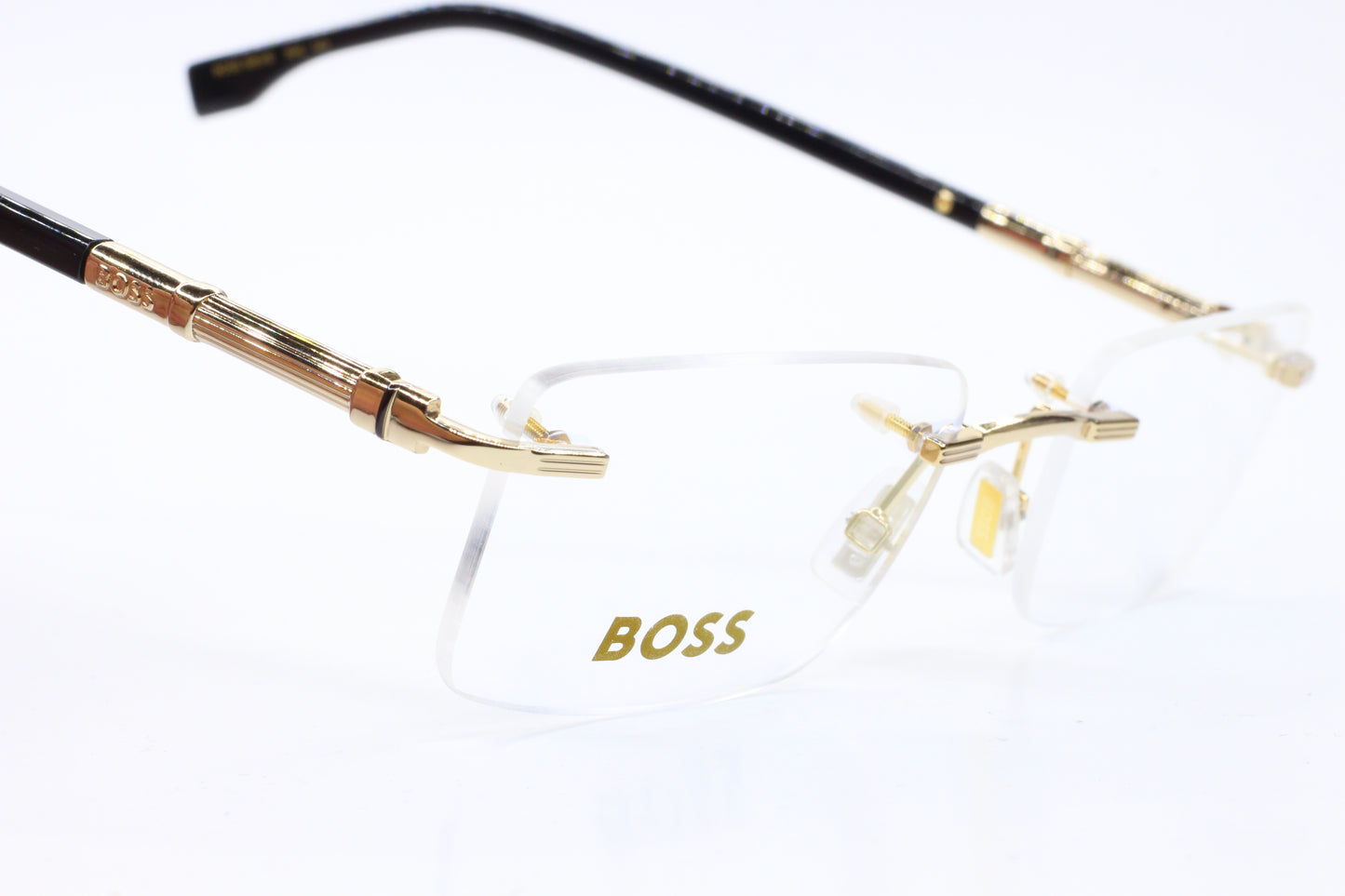 NEW Hugo Boss BOSS 1551/B Gold Black Metal Rimless Italy Luxury Eyeglasses 53mm