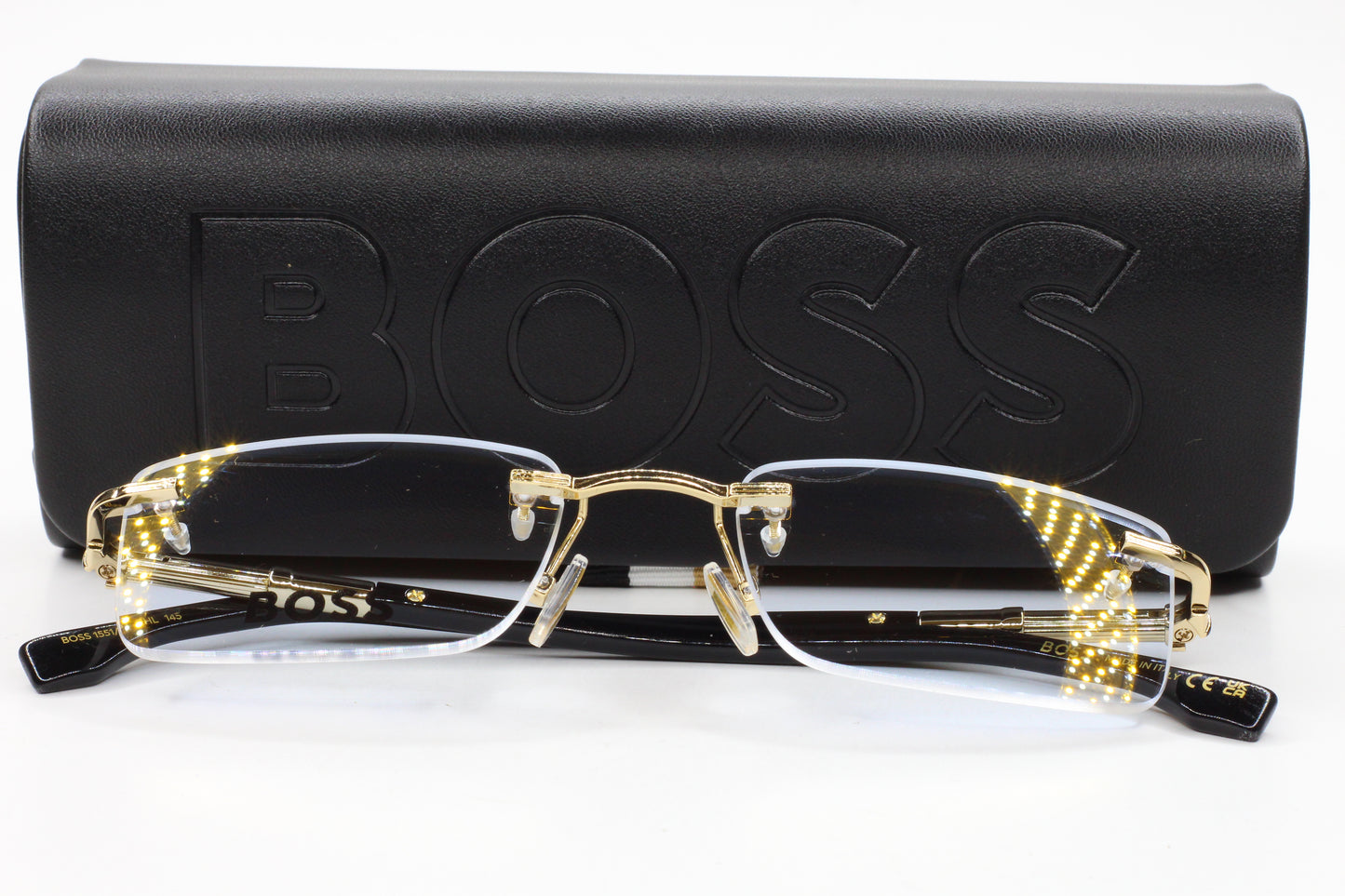 NEW Hugo Boss BOSS 1551/B Gold Black Metal Rimless Italy Luxury Eyeglasses 53mm