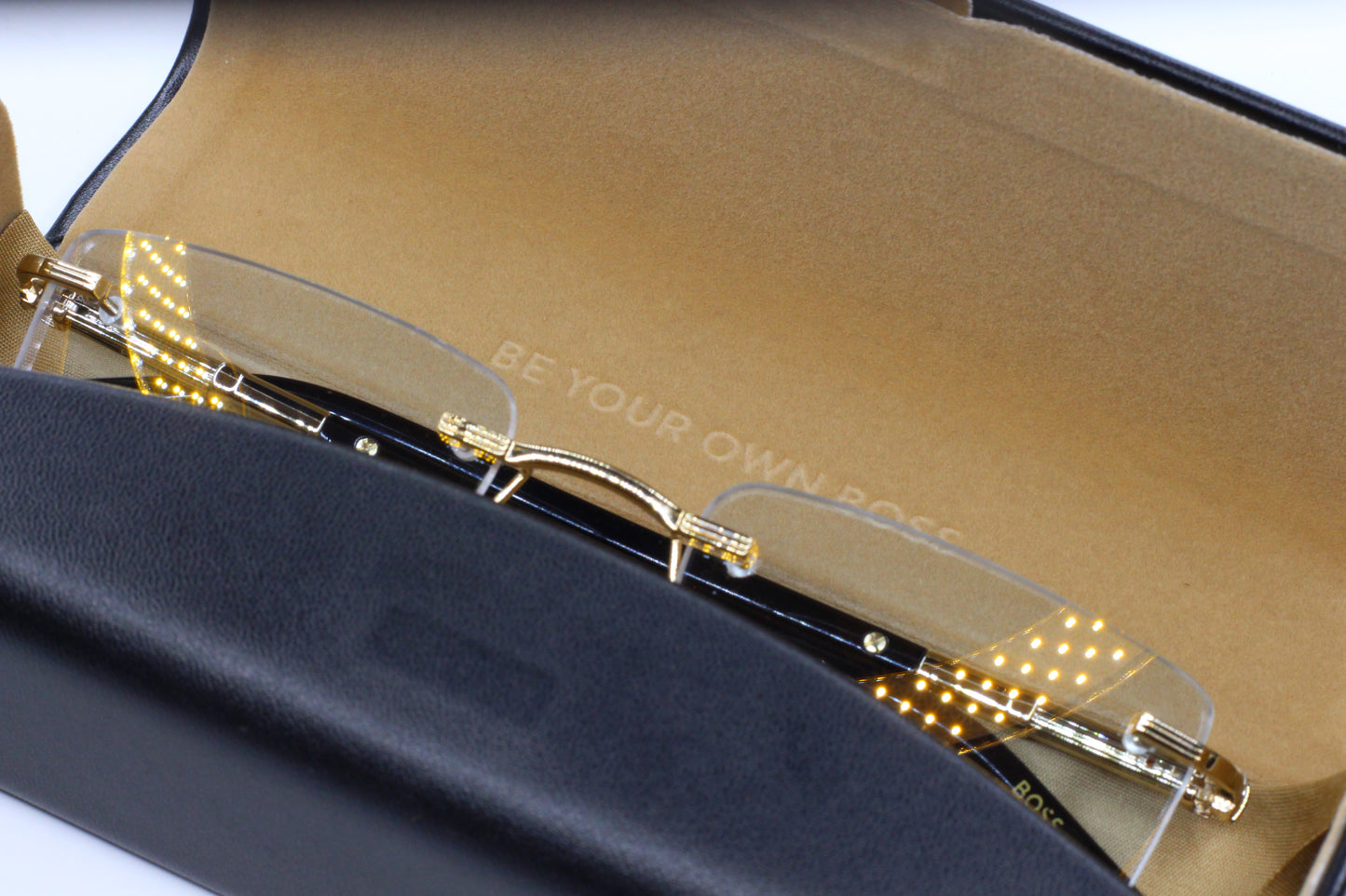 NEW Hugo Boss BOSS 1551/B Gold Black Metal Rimless Italy Luxury Eyeglasses 53mm