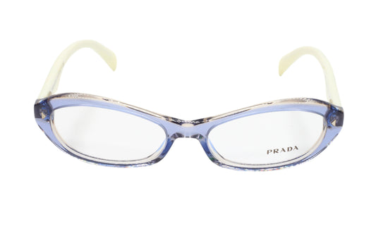 Prada VPR11O CAE-1O1 Crystal Blue Ivory Designer Italy Eyeglasses 52-16-135 Crystal Blue & Ivory Acetate Optical Frames ABC Optical Eyeglasses