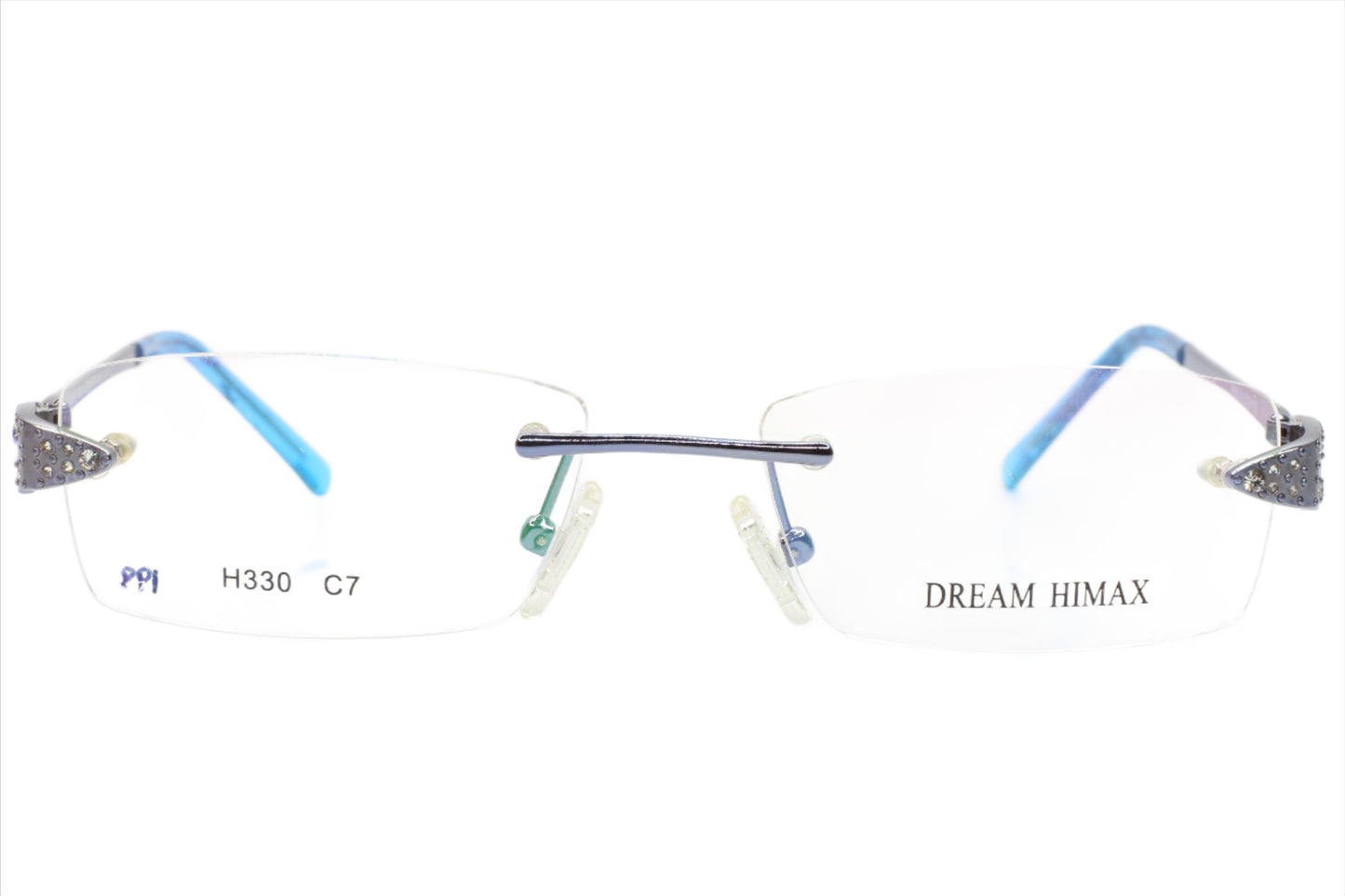 Dream Himax H330 C7 Silver Blue Rimless Luxury Eyeglasses 51-16-135 Silver Blue Metal Optical Frames ABC Optical Eyeglasses Women