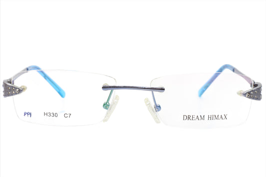 Dream Himax H330 C7 Blue Silver Rhinestones Rimless Glasses Luxury Eyeglasses - Eyeglasses, Women