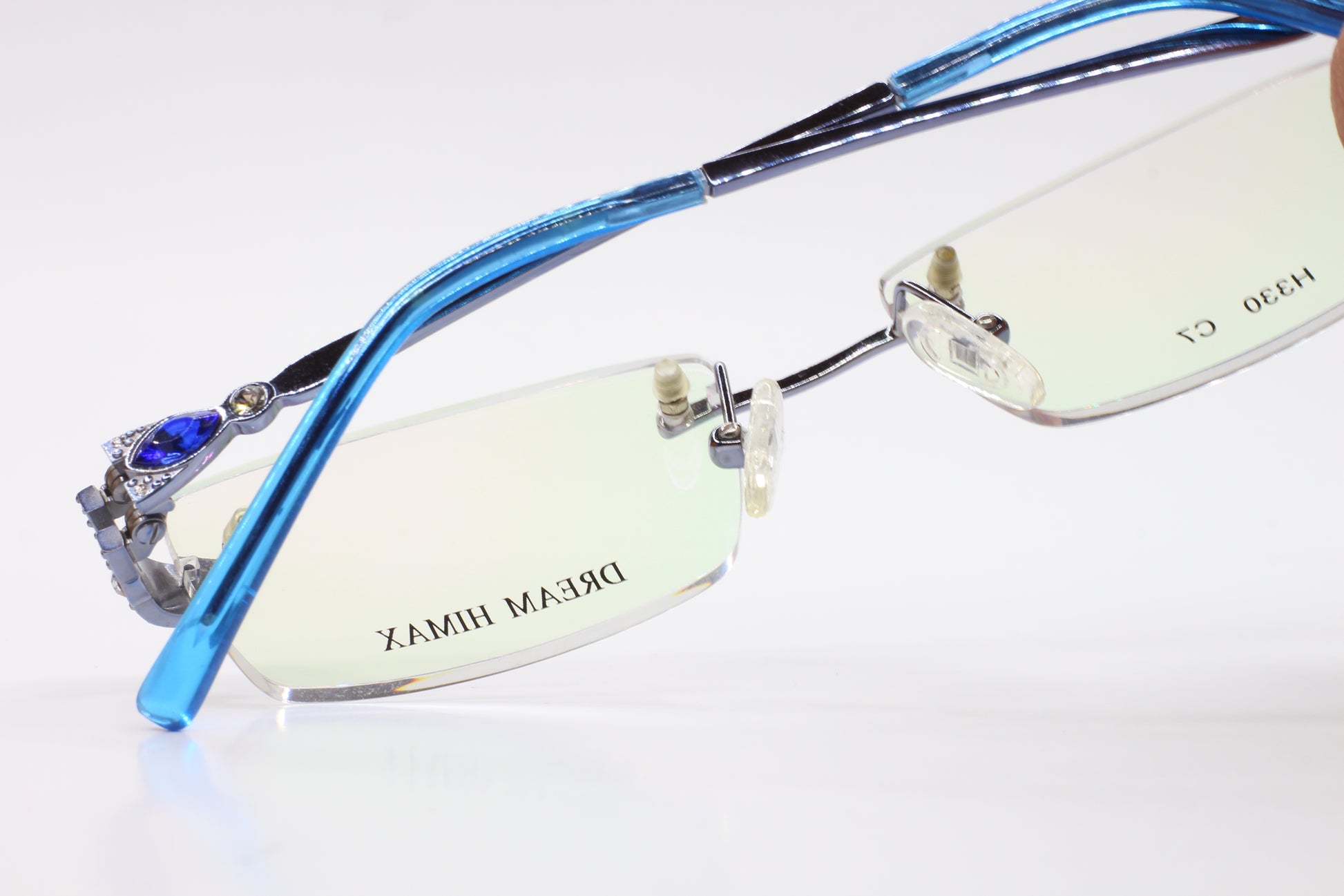 Dream Himax H330 C7 Silver Blue Rimless Luxury Eyeglasses Optical Frames ABC Optical Eyeglasses Women