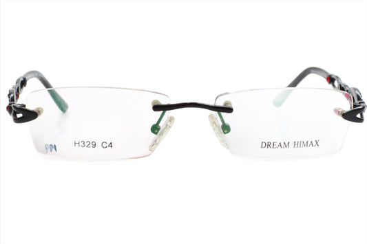 Dream Himax H329 C4 Black Red Beads Stainless Steel Rimless Eyeglasses - Eyeglasses, Women