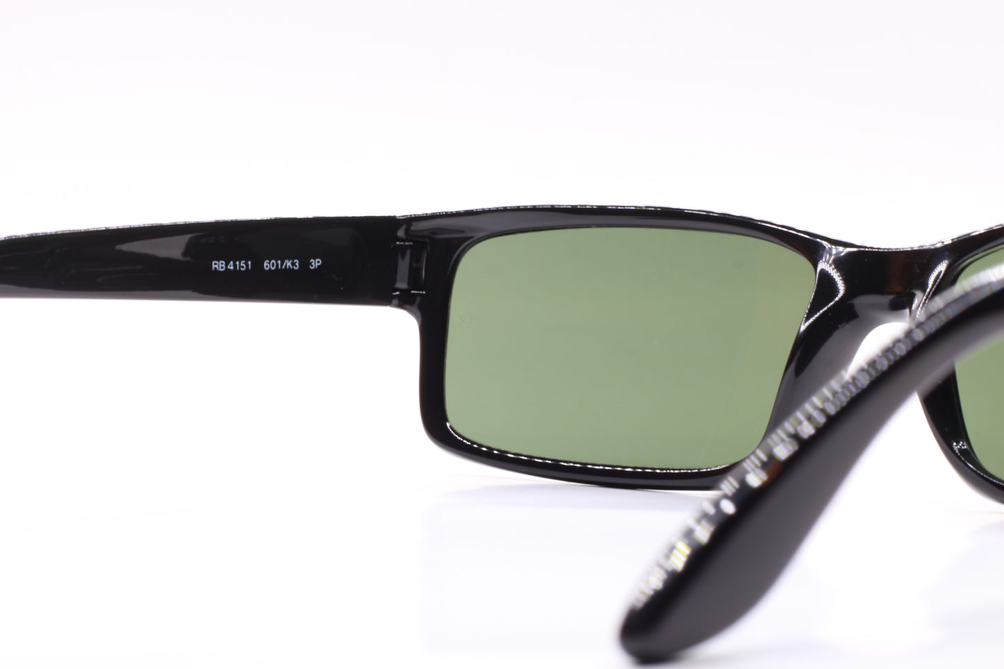 Ray-Ban RB4151 601 Black Polished Rectangle Green Lens G15 Luxury Sunglasses - Men, sunglasses
