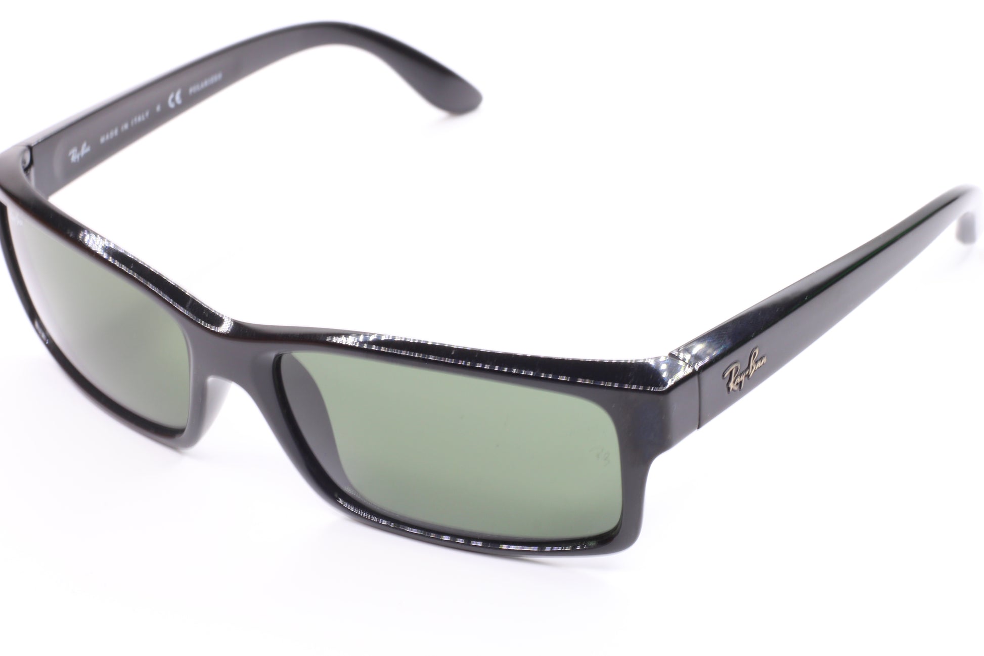 Ray-Ban RB4151 601 Black Polished Rectangle Green Lens G15 Luxury Sunglasses - Men, sunglasses