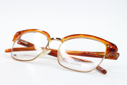 GF Ferre FF27102 Tortoise Brown Designer Gold Luxury Clubmaster Eyeglasses - ABC Optical