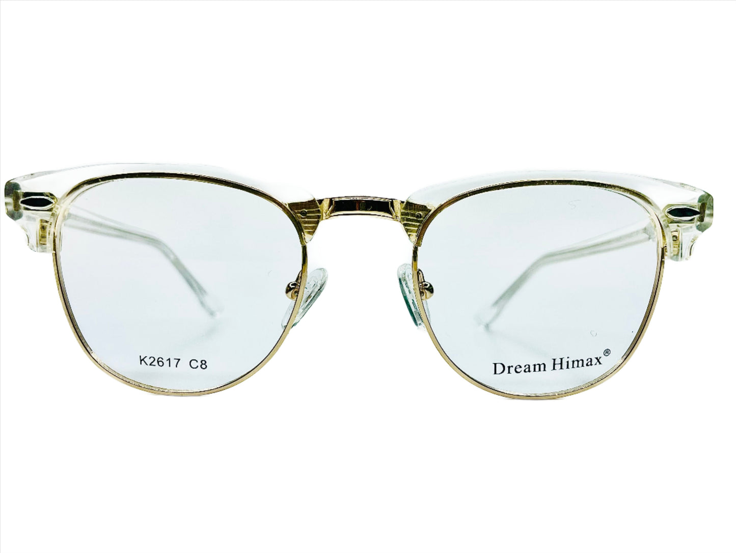 Dream Himax K2617 Crystal Clear Clubmaster Eyeglasses 49-21-140 Crystal Clear Gold K2617 Metal Optical Frames ABC Optical Eyeglasses