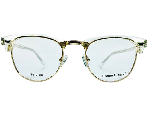 Dream Himax K2617 Crystal Clear Clubmaster Eyeglasses 49-21-140 Crystal Clear Gold K2617 Metal Optical Frames ABC Optical Eyeglasses