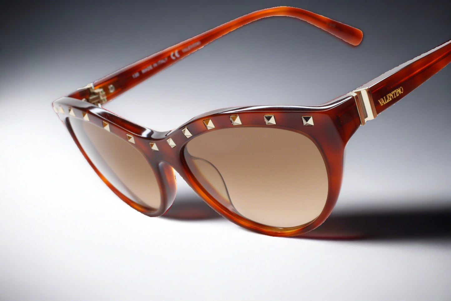 Valentino V641S Brown Designer Silver Studded Acetate Italy Luxury Sunglasses - ABC Optical