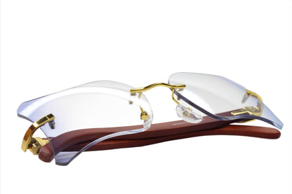Myriad Eyewear ME00528 X Anteojos de lujo sin montura de madera dorada -Ma