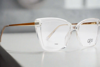 Gem Crystal Clear Gold Acetate Designer Eyeglasses