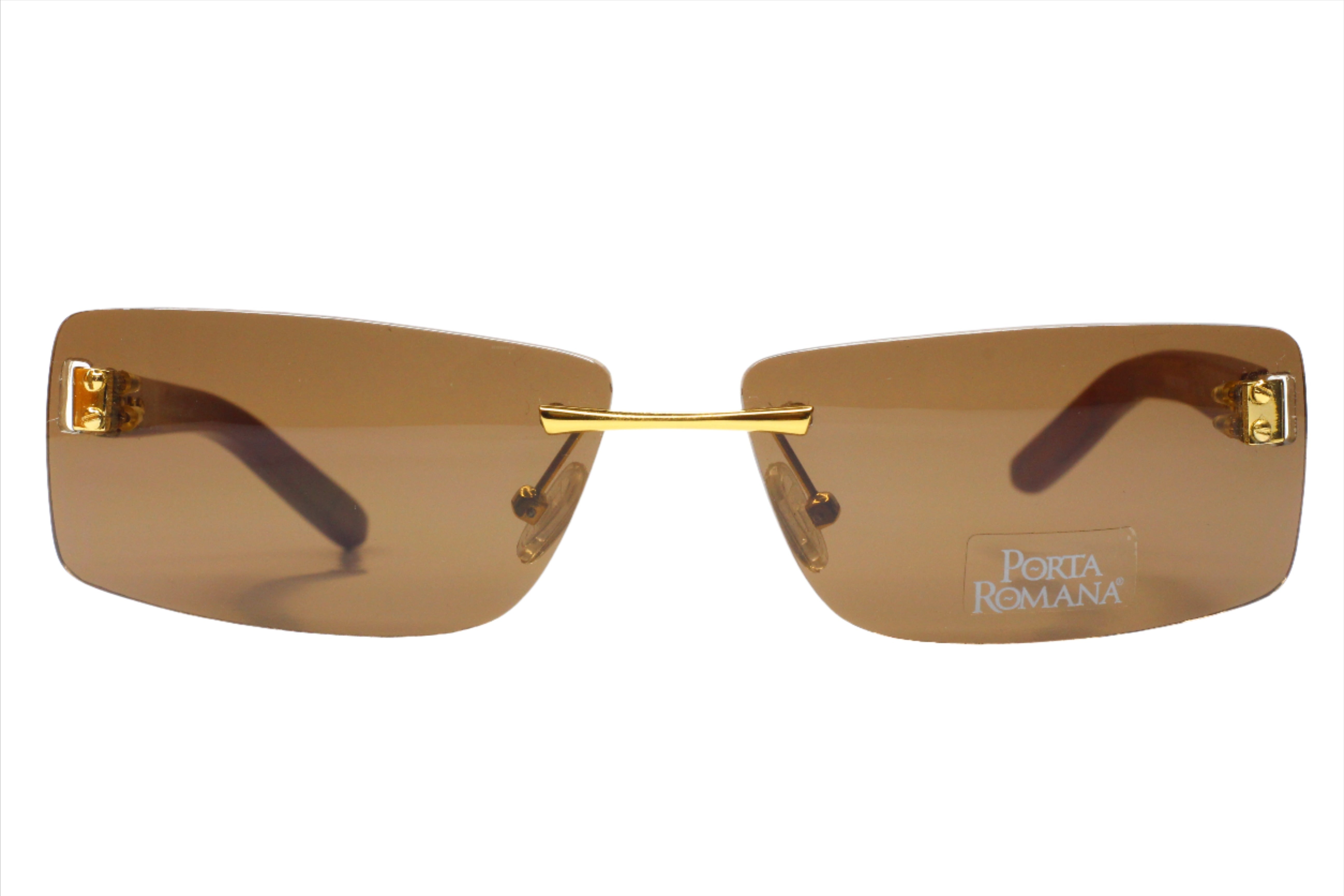 Porta Romana mod. 1651 Gold & Wood Vintage Rimless Luxury Italy