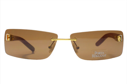 Porta Romana mod. 1651 Gold Wood Vintage 1990's Luxury Sunglasses -Ma 140mm Gold & Wood Rimless Optical Frames ABC Optical sunglasses