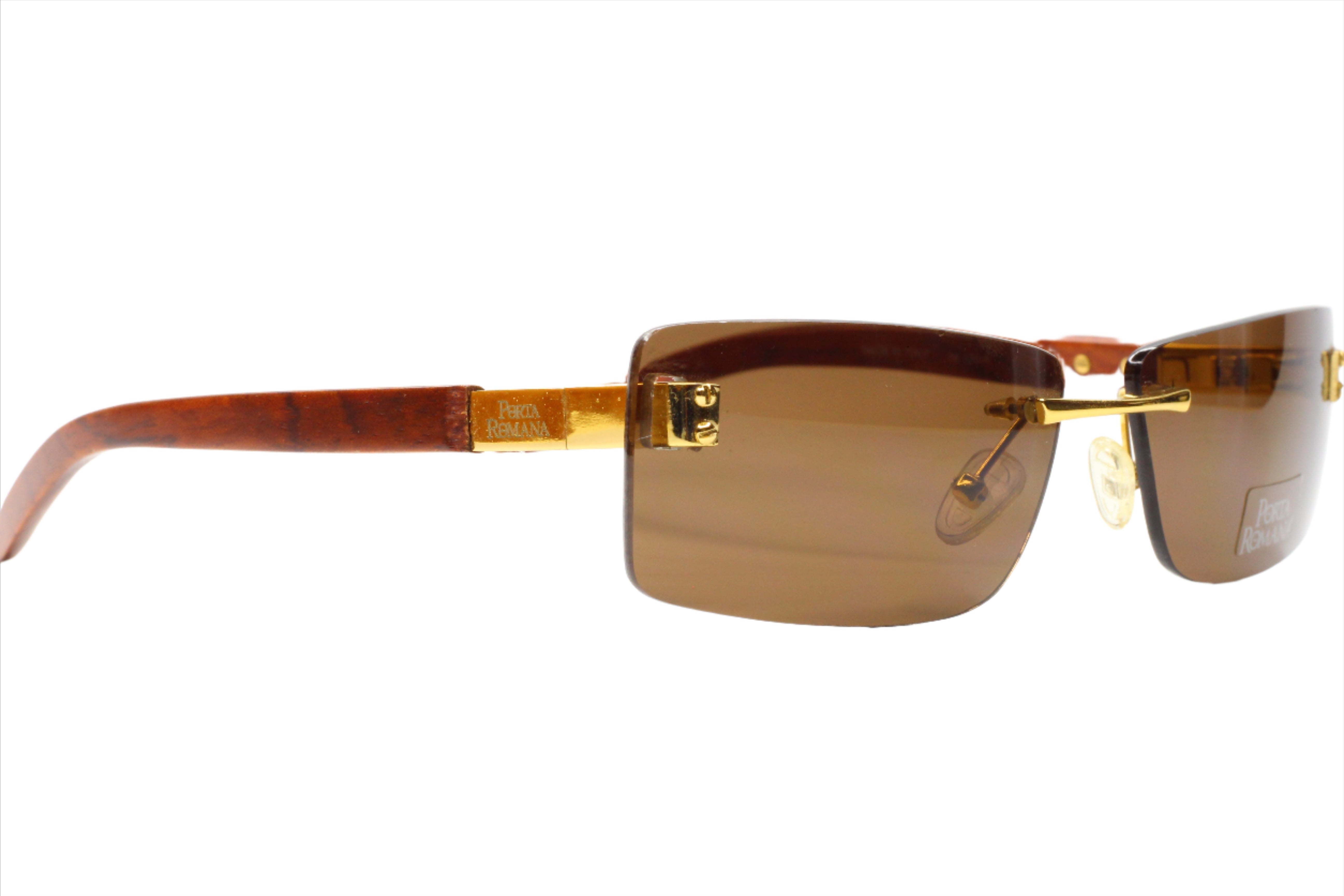 Porta Romana mod. 1651 Gold & Wood Vintage Rimless Luxury Italy