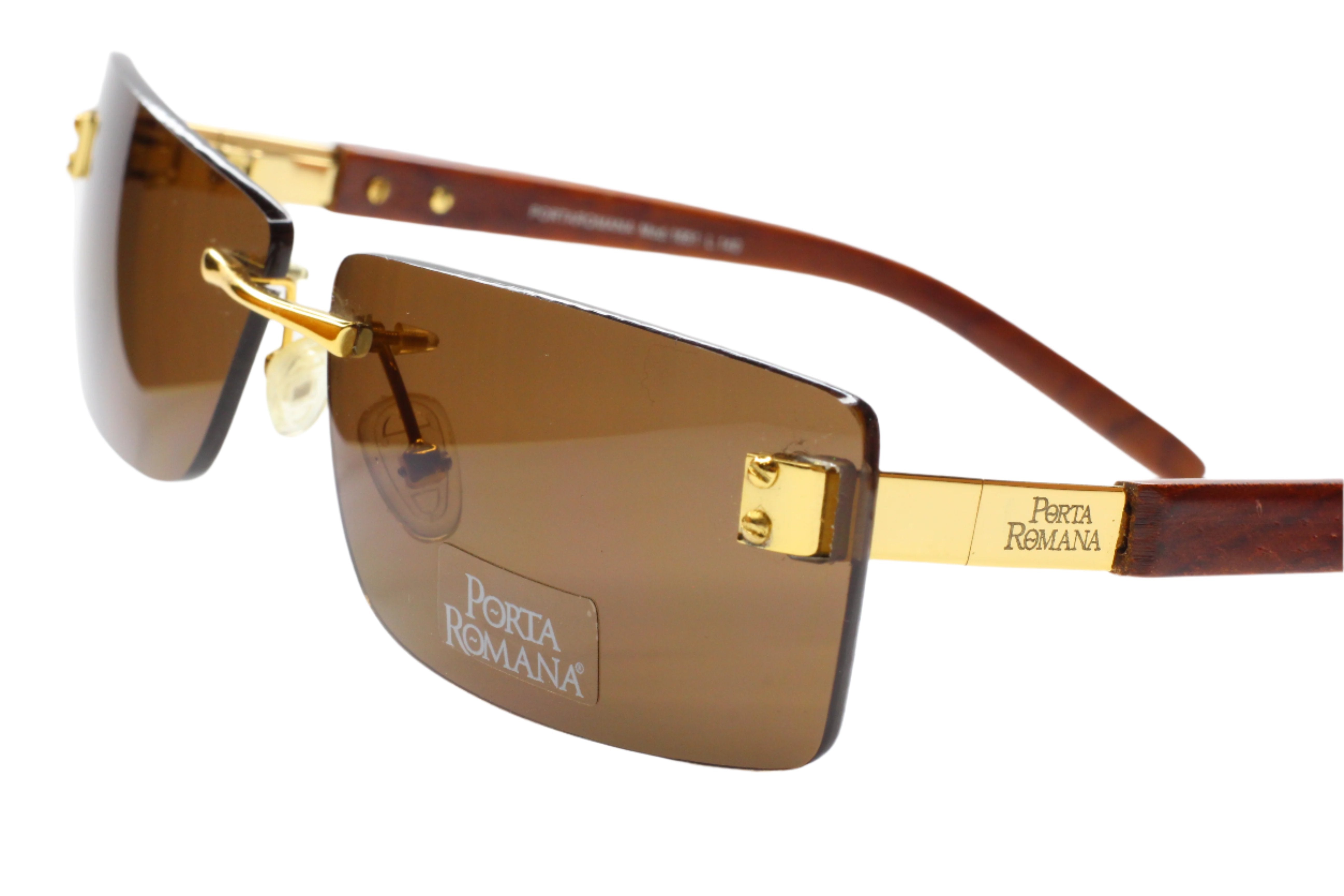 Porta Romana mod. 1651 Gold & Wood Vintage Rimless Luxury Italy