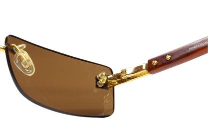 Porta Romana mod. 1651 Gold Wood Vintage 1990's Luxury Sunglasses