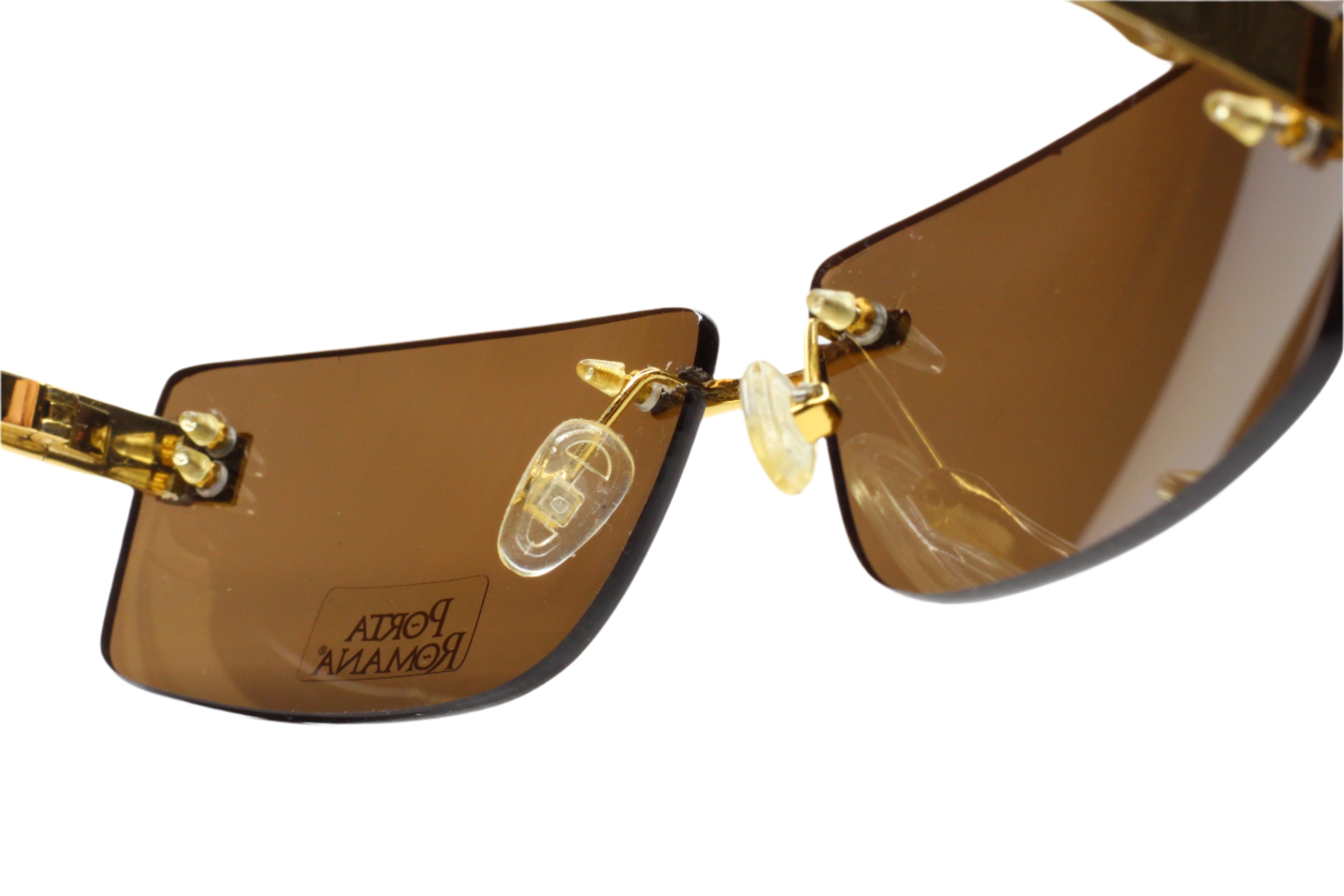 Porta Romana mod. 1651 Gold & Wood Vintage Rimless Luxury Italy