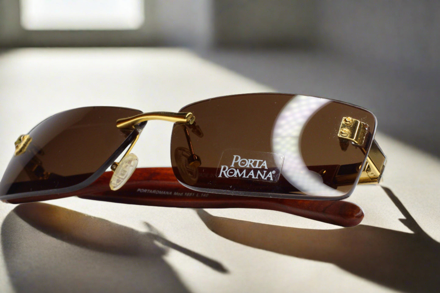 Porta Romana mod. 1651 Gold Wood Vintage 1990's Luxury Sunglasses -Ma Optical Frames ABC Optical sunglasses