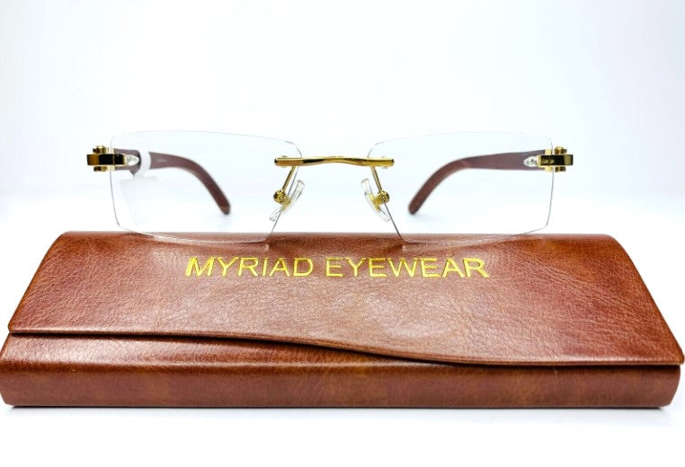 Myriad Eyewear ME00528 GOLD & WOOD Rimless Luxury Eyeglasses -Ma - ABC Optical