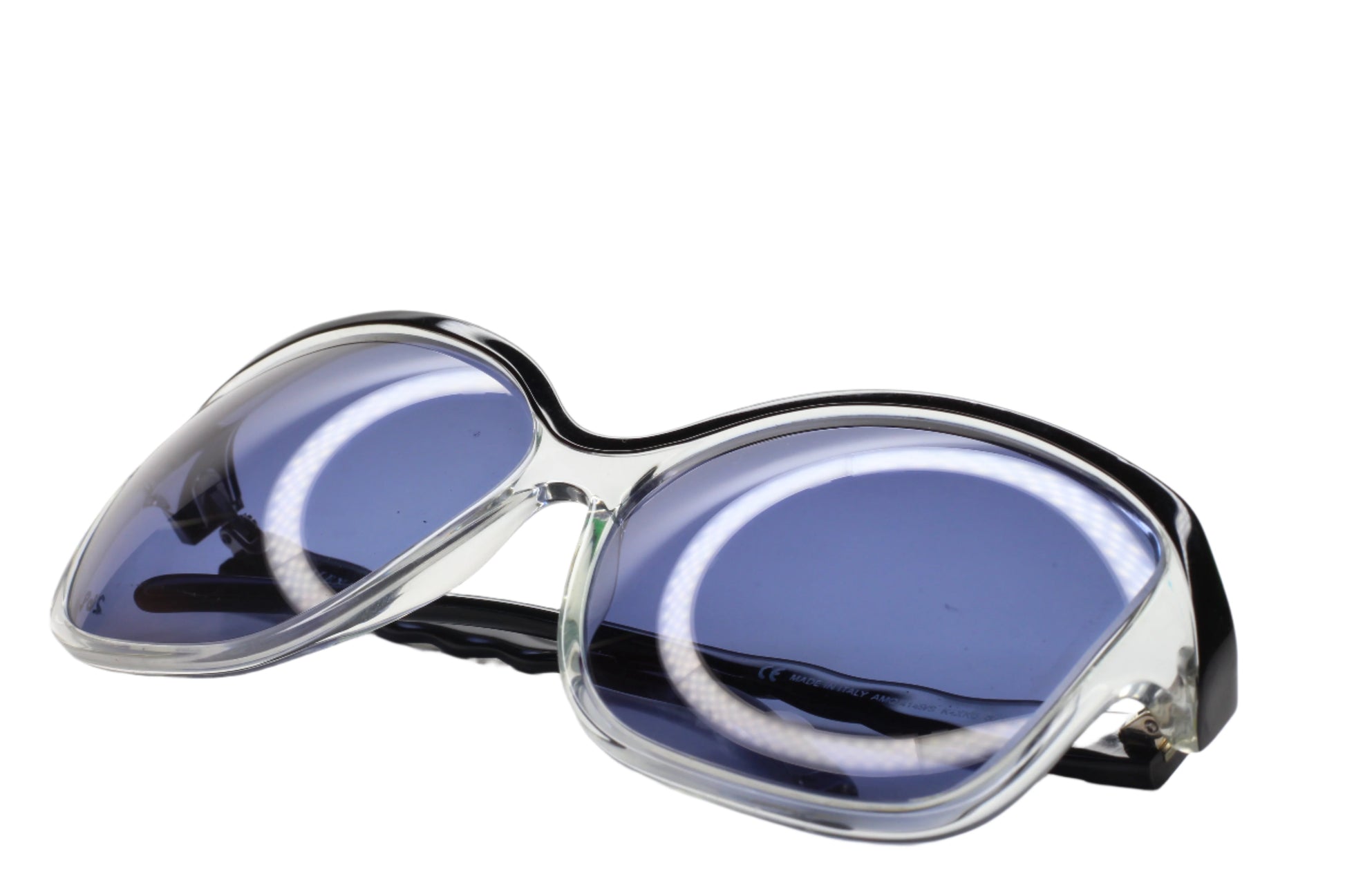 ABC Optical clear frame with black edges designer black sunglasses online with blue tinted lenses