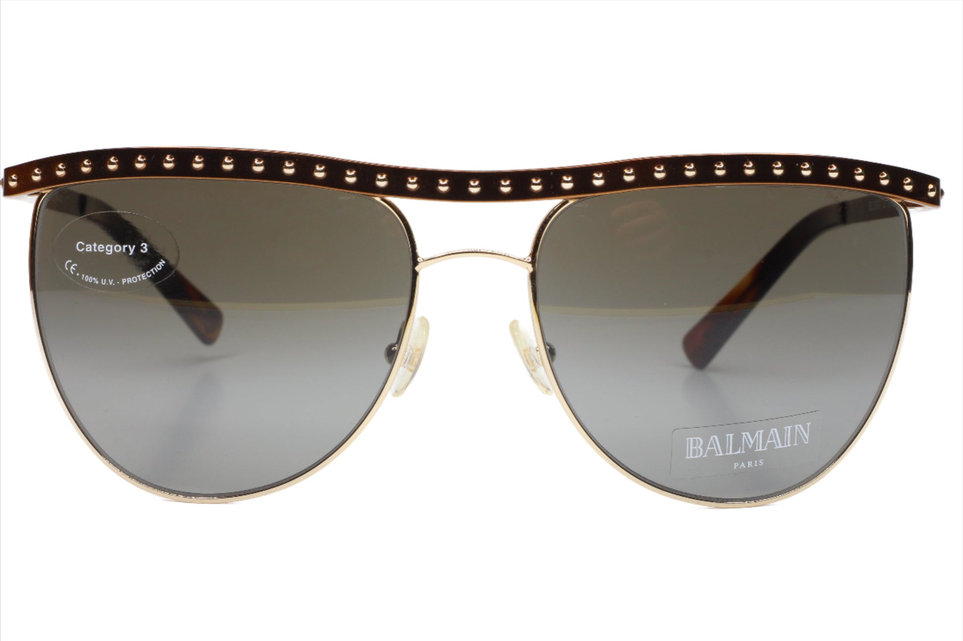 Balmain BL2000 02 sunglasses for sale with gold frame and studded brown brow bar by ABC Optical
