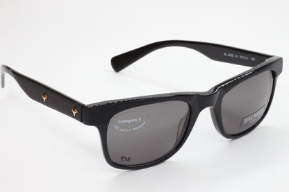 Balmain BL4002 sunglasses black optical frames by ABC Optical with dark lenses and star details on temples