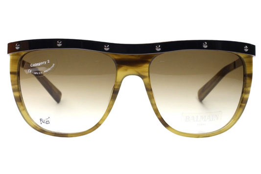 Balmain Paris khaki horn sunglasses with gradient lenses and black top frame by ABC Optical