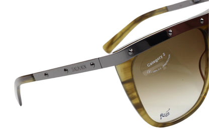 Balmain Paris khaki horn sunglasses with metal frame and stud detailing from ABC Optical
