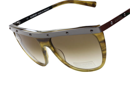 Balmain Paris khaki horn sunglasses with gradient lenses and metal frame detailing