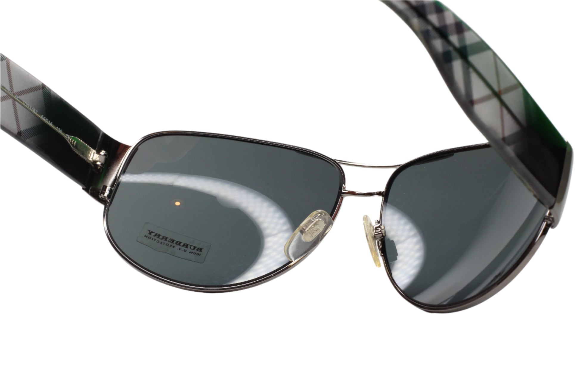 ABC Optical BE3020M Burberry aviator optical frames with dark tinted lenses and plaid arms