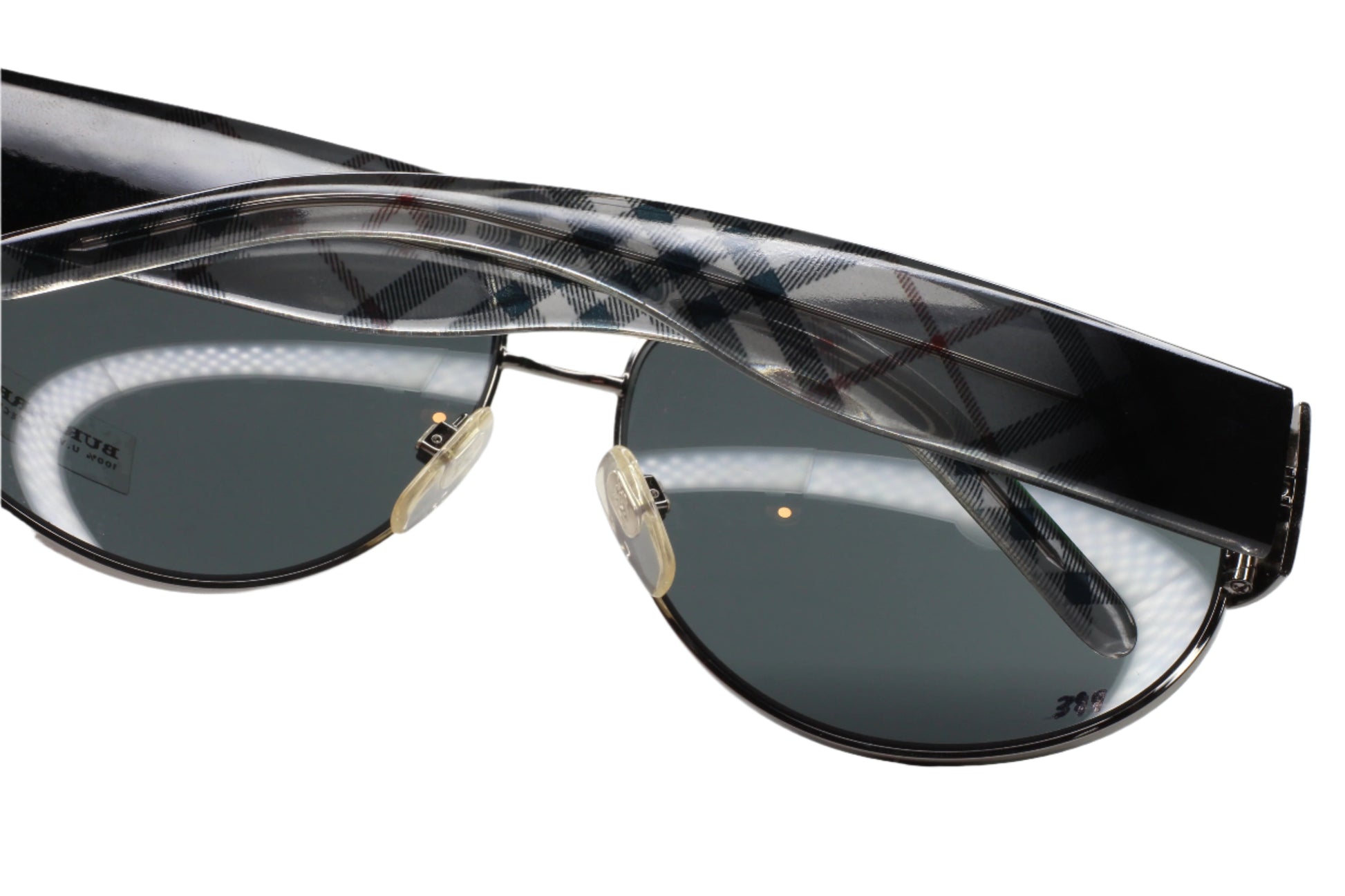 Close-up of ABC Optical BE3020M Burberry aviator optical frames with dark lenses