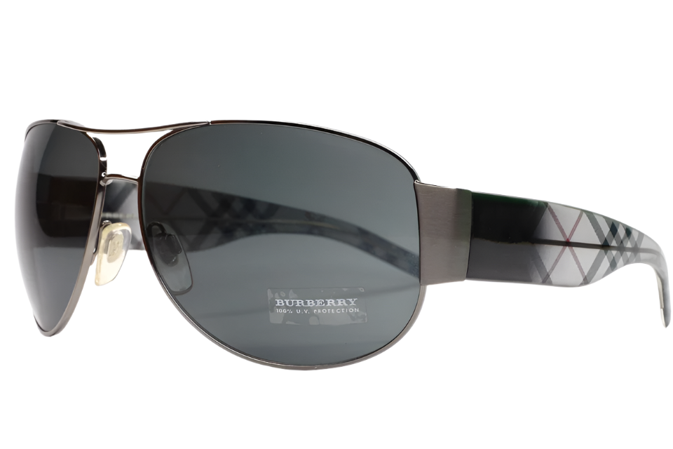 ABC Optical BE3020M Burberry aviator sunglasses with dark lenses and signature checkered arms