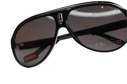 Close-up of Carrera 57 black aviator sunglasses with polarized lenses from ABC Optical