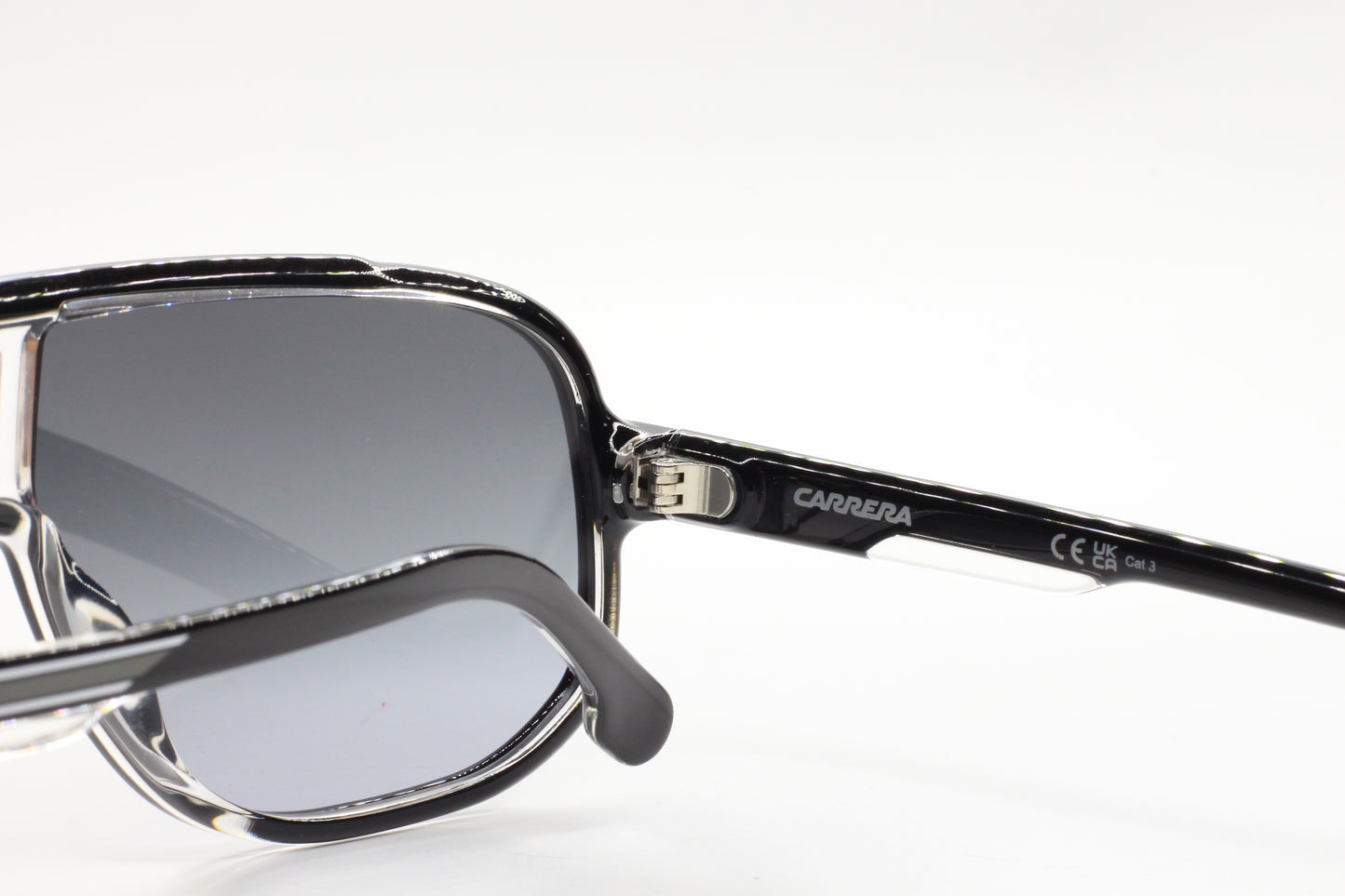 Close-up of black Carrera designer optical frames by ABC Optical to buy Carrera designer shades online