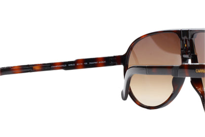Close-up of Carrera Champion brown designer sunglasses with tortoiseshell optical frames by ABC Optical