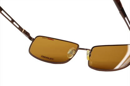 Close-up of ABC Optical Carrera polarized sunglasses for men with brown rectangular lenses and metal frame