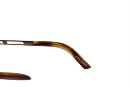 Close-up view of brown optical frames arm with Carrera polarized sunglasses for men branding