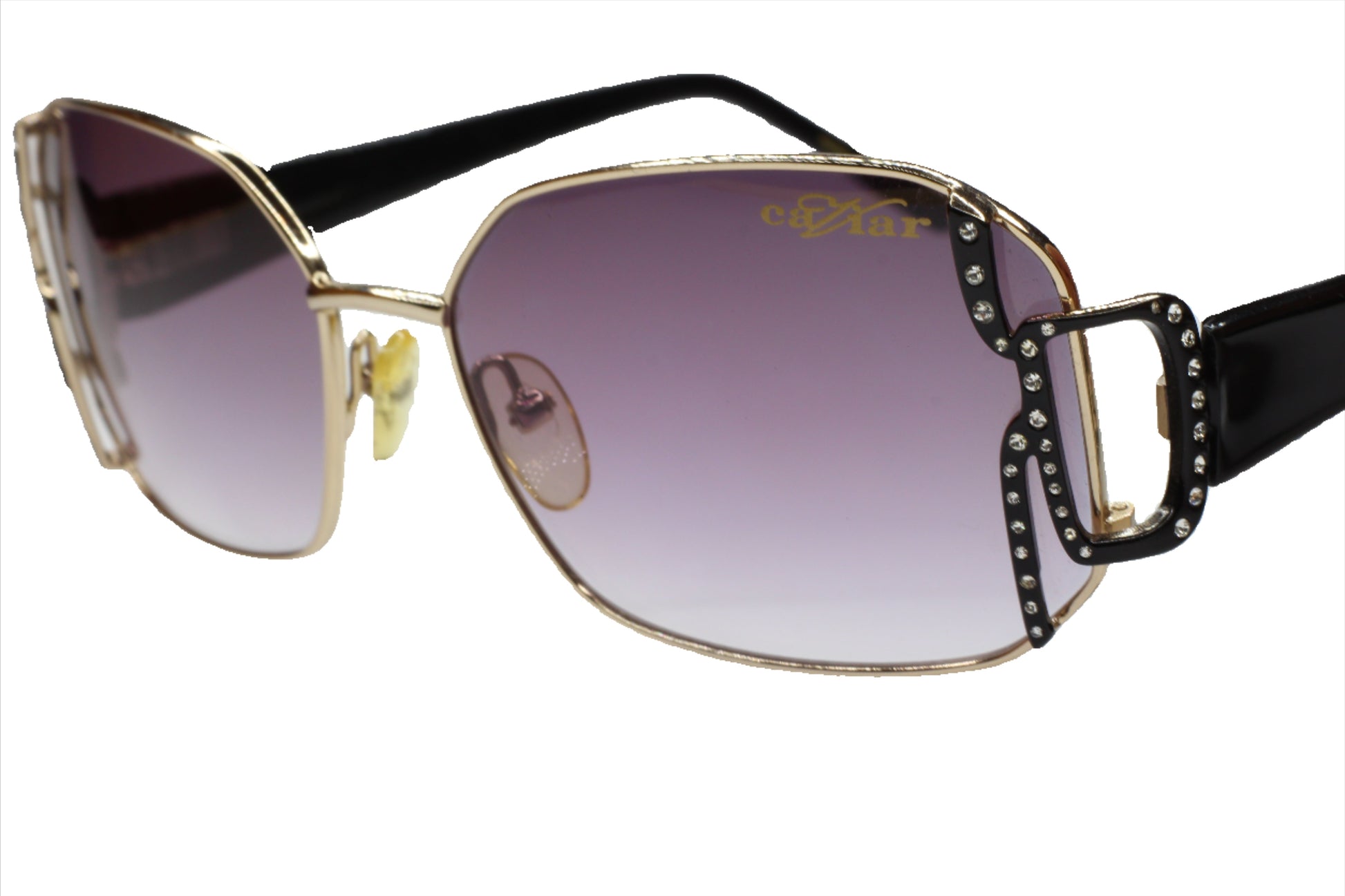 Caviar M2608 Austrian crystal sunglasses with black and gold frame and purple gradient lenses