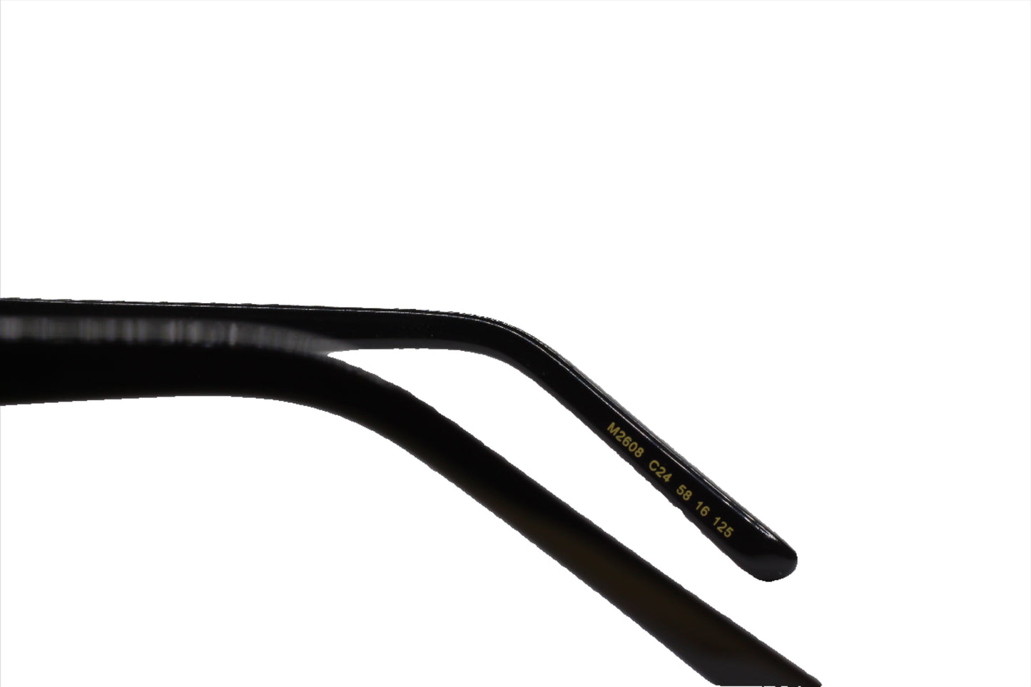 Close-up of black optical frame arms with model details for Caviar M2608 Austrian crystal sunglasses by ABC Optical