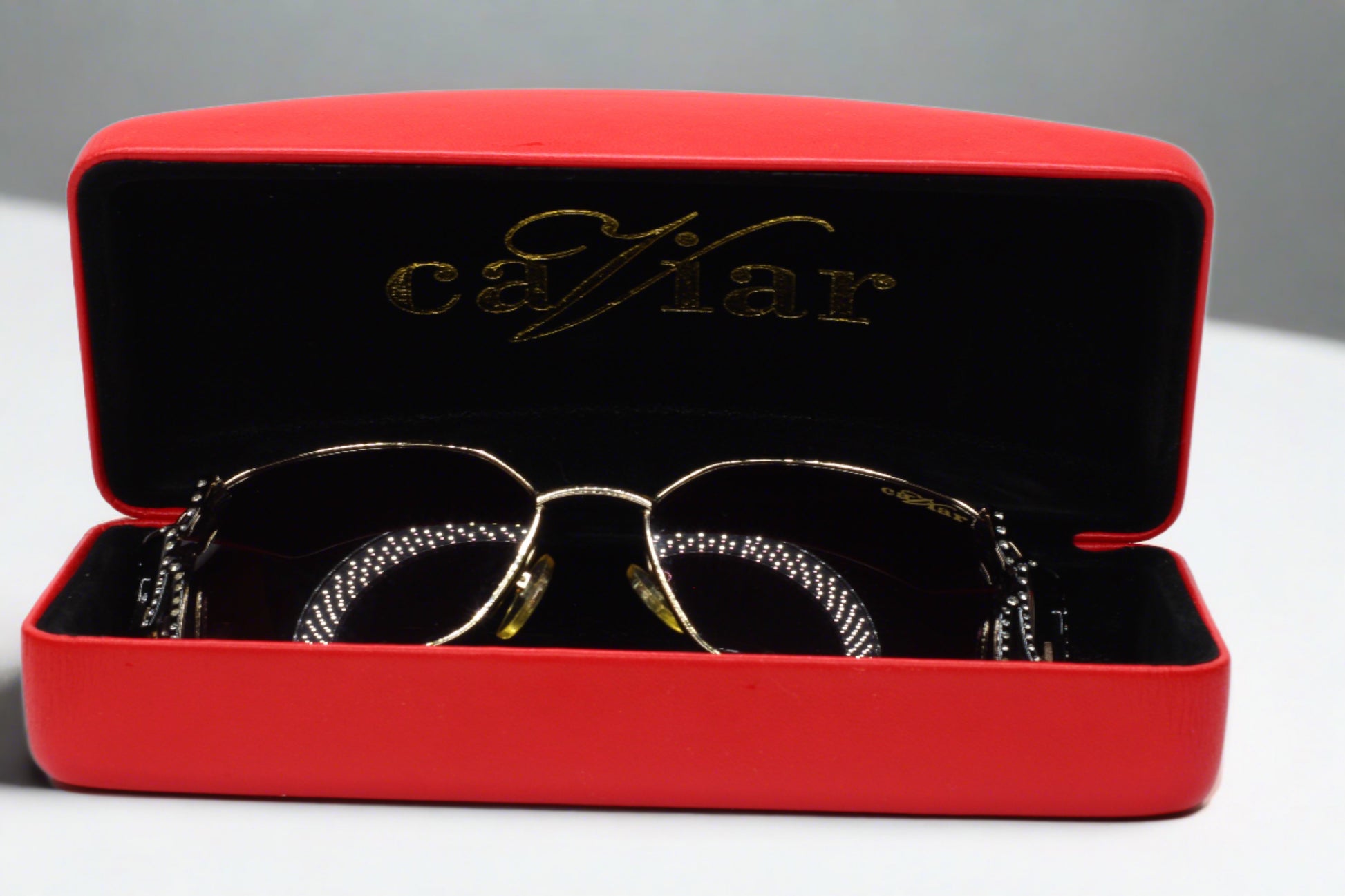 Caviar M2608 Austrian crystal sunglasses in black gold frame with case by ABC Optical