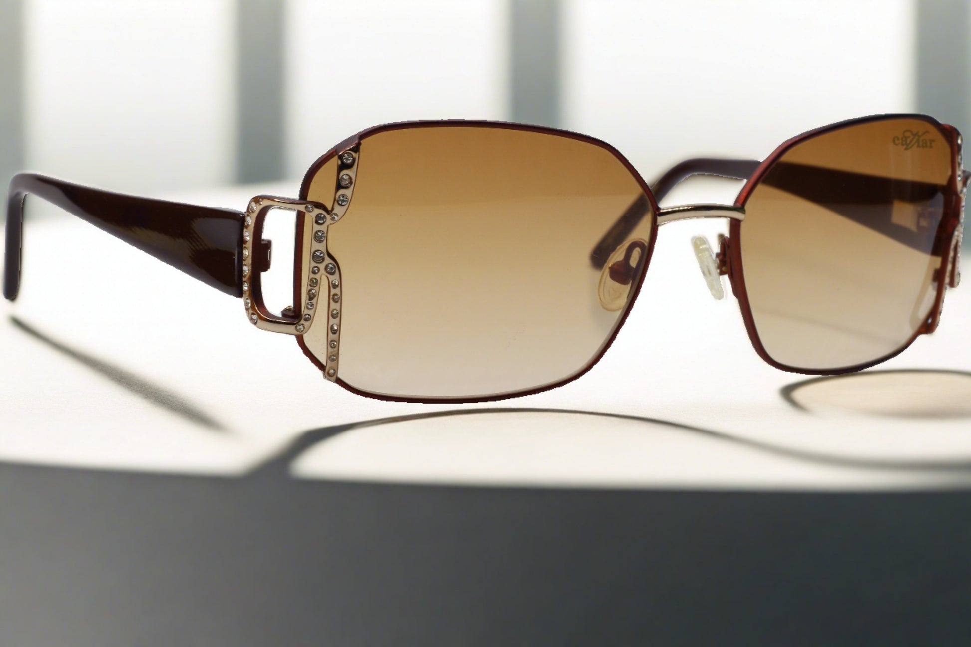 ABC Optical Caviar M2608 gold brown sunglasses with rectangular lenses and decorative metal accents