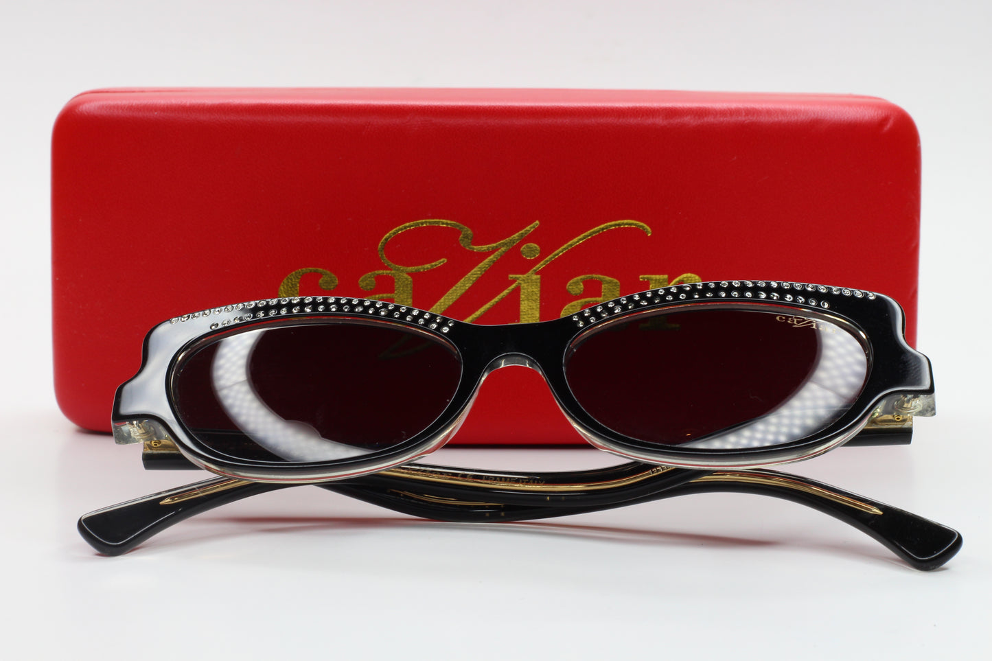 ABC Optical Caviar M3002 Swarovski sunglasses with black frame and dark lenses in red case