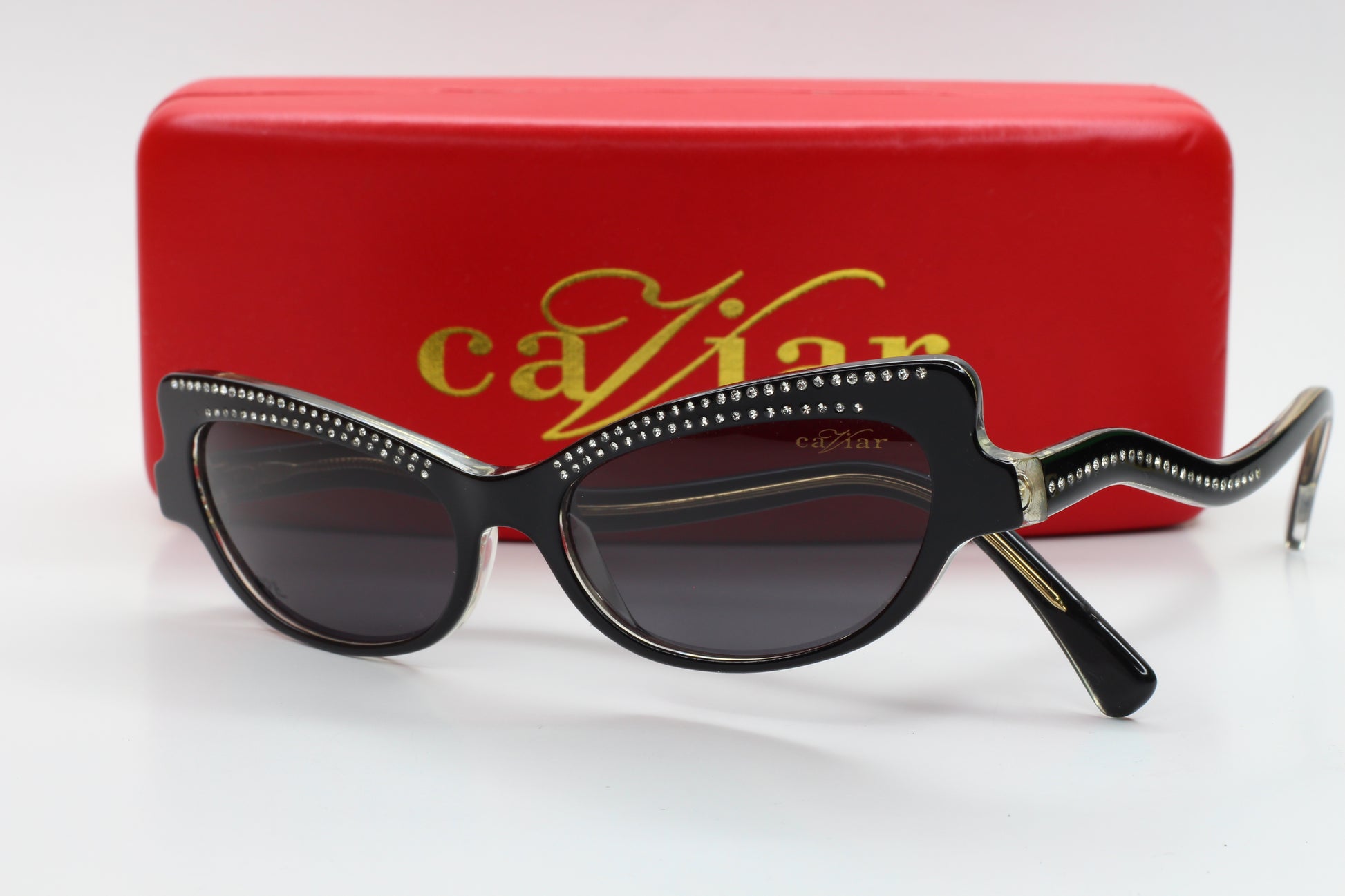 Caviar M3002 Swarovski sunglasses black optical frames with crystal accents and red ABC Optical case