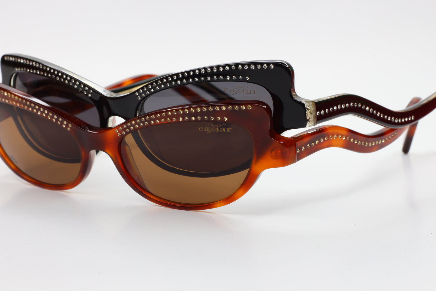 ABC Optical Caviar M3002 Swarovski sunglasses in black and brown frames with crystal detailing
