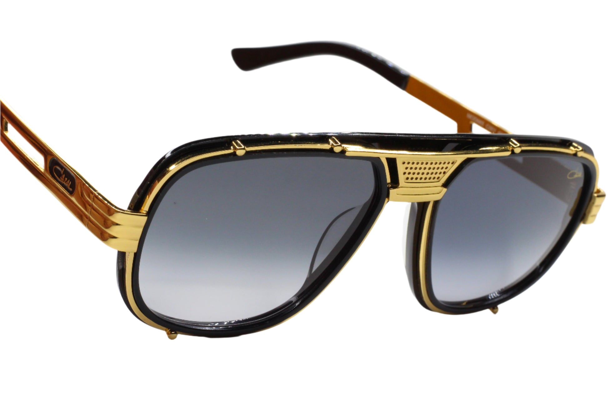 Cazal 665 sunglasses black gold with gradient lenses and stylish aviator design by ABC Optical